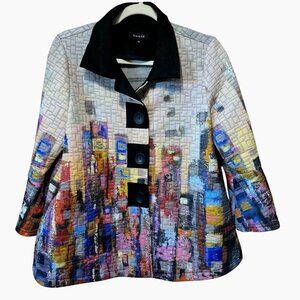 Damee Art to Wear Quilted Cityscape Swing Jacket Multicolor M Gallerycore